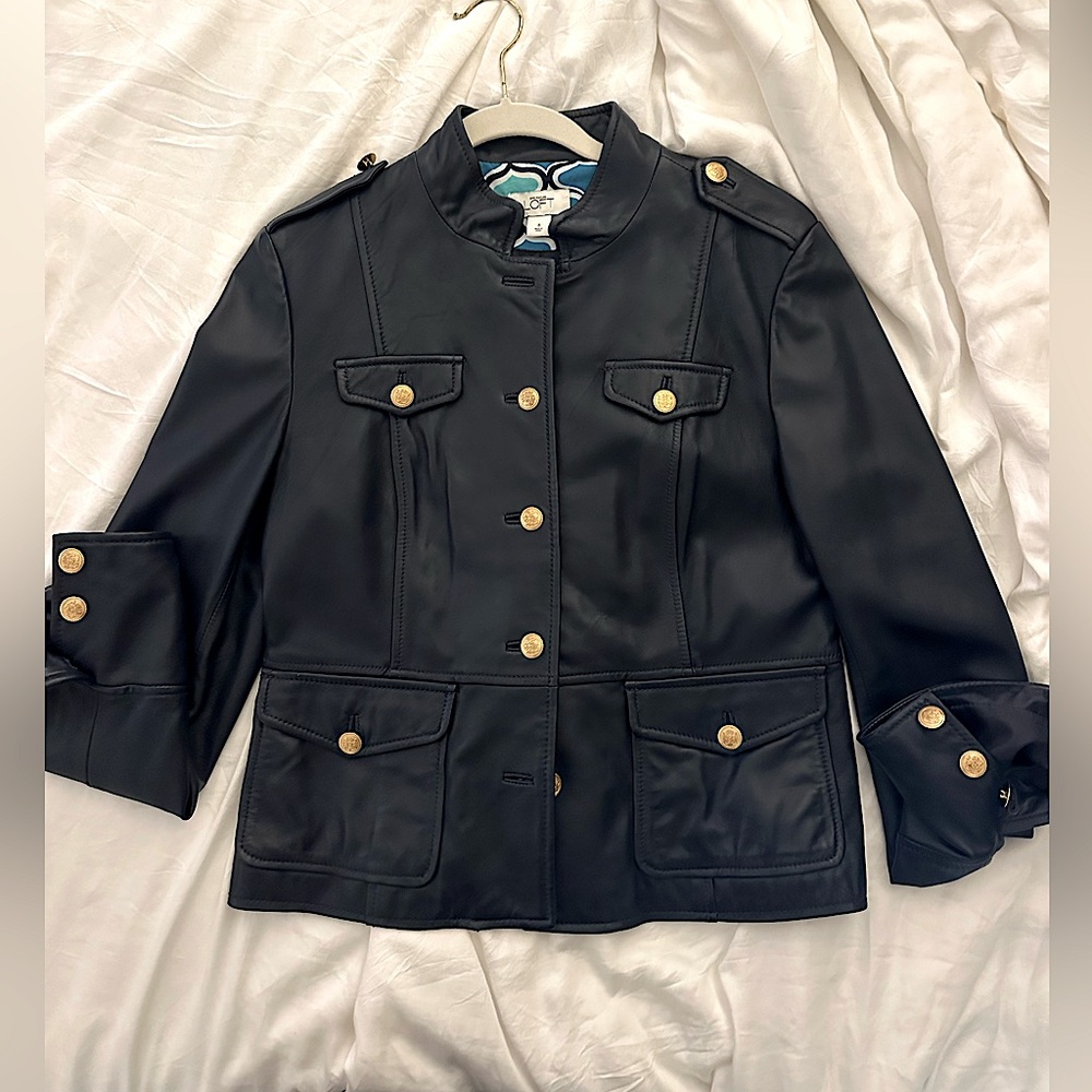 Ann Taylor LOFT leather jacket, brass buttons